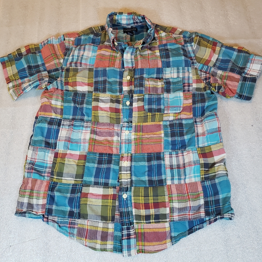 Lands End Men's Medium Patchwork Madras Plaid Sho… - image 2